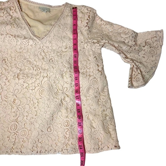 LOFT Peachish-Tan Laced Blouse with Bell Sleeves Ladies Medium nwot - Picture 7 of 9
